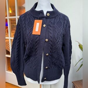 Navy Cable Knit Cardigan Sweater